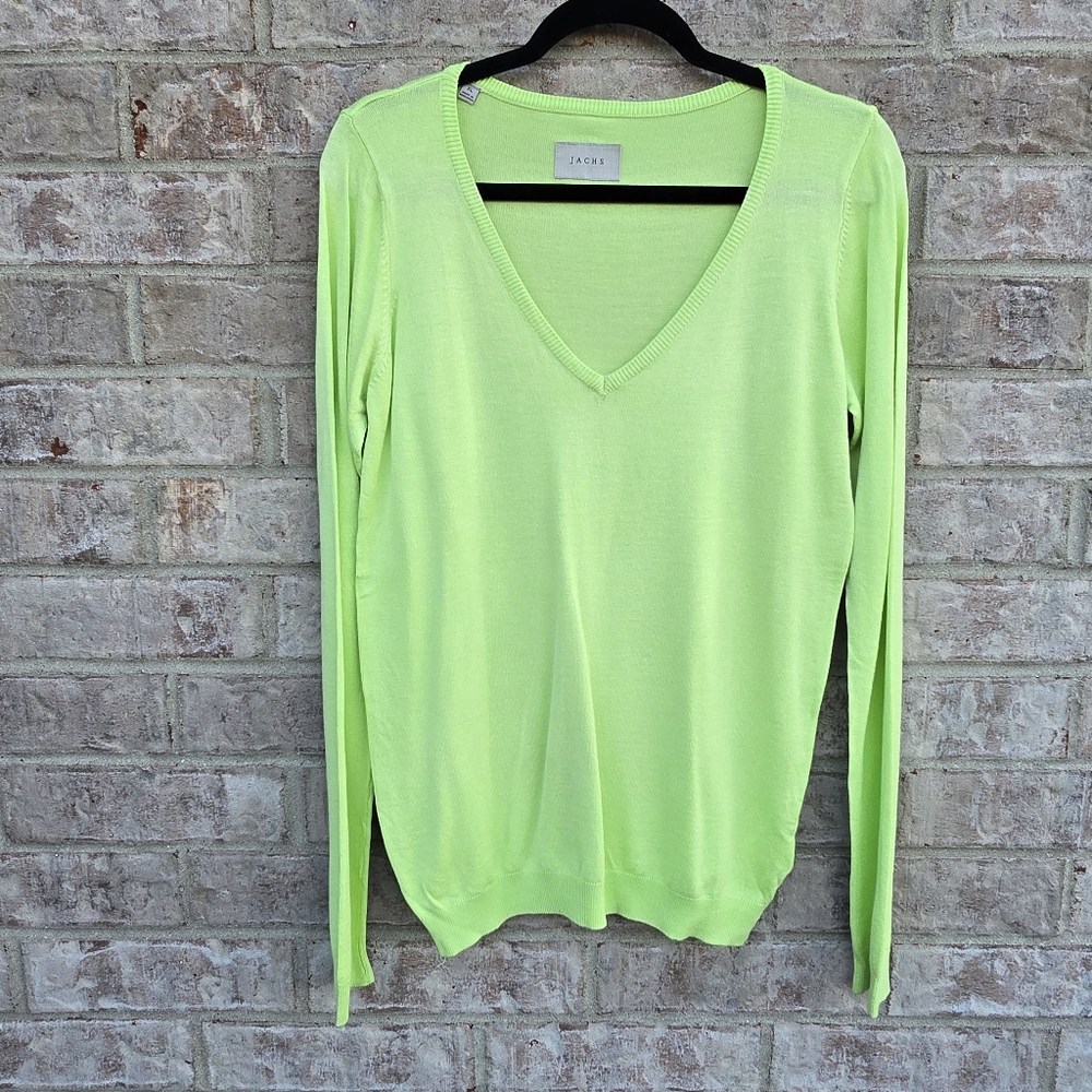 Jachs NY Girlfriend Womens Sweater Bright Green V Neck Lightweight Size XL
